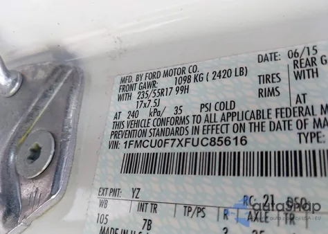 2015 Ford Escape S from USA, damaged, VIN 1FMCU0F7XFUC85616